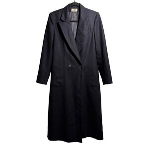 VTG Jean Claude Paris Womens Long Wool Long Coat Navy Blue Double Breasted M